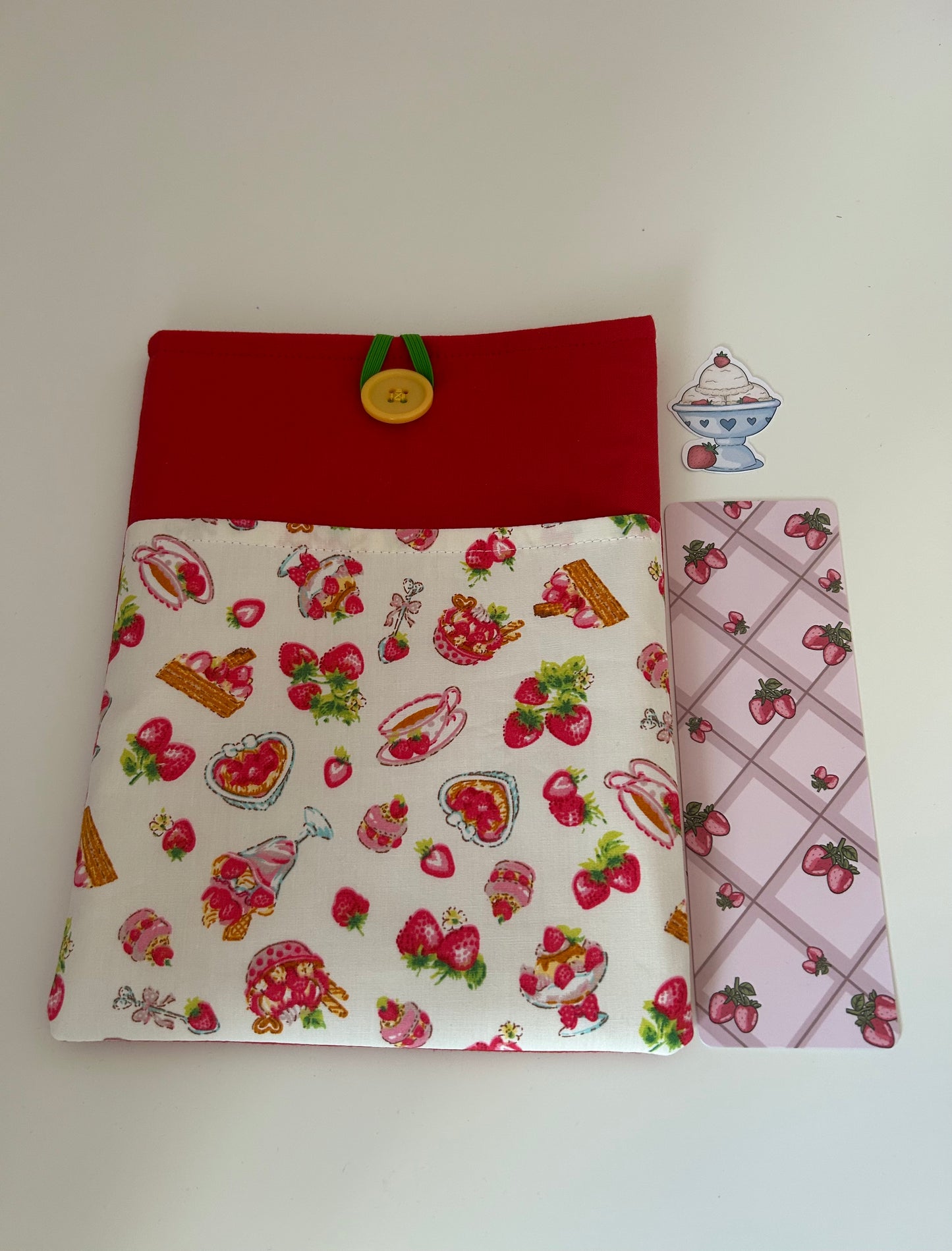 Strawberry Book Sleeve, Bookmark and Sticker Pack