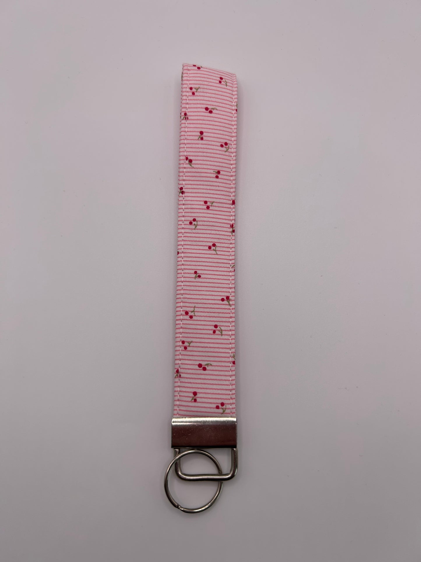 Red Cherry Stripe Wristlet