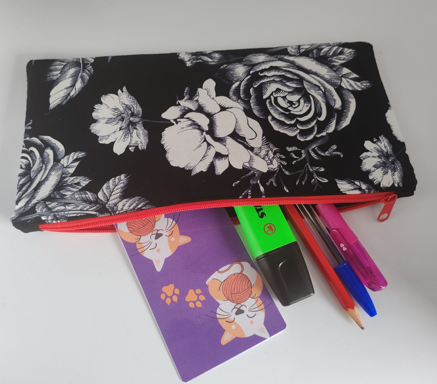 Black Floral Pencil Case