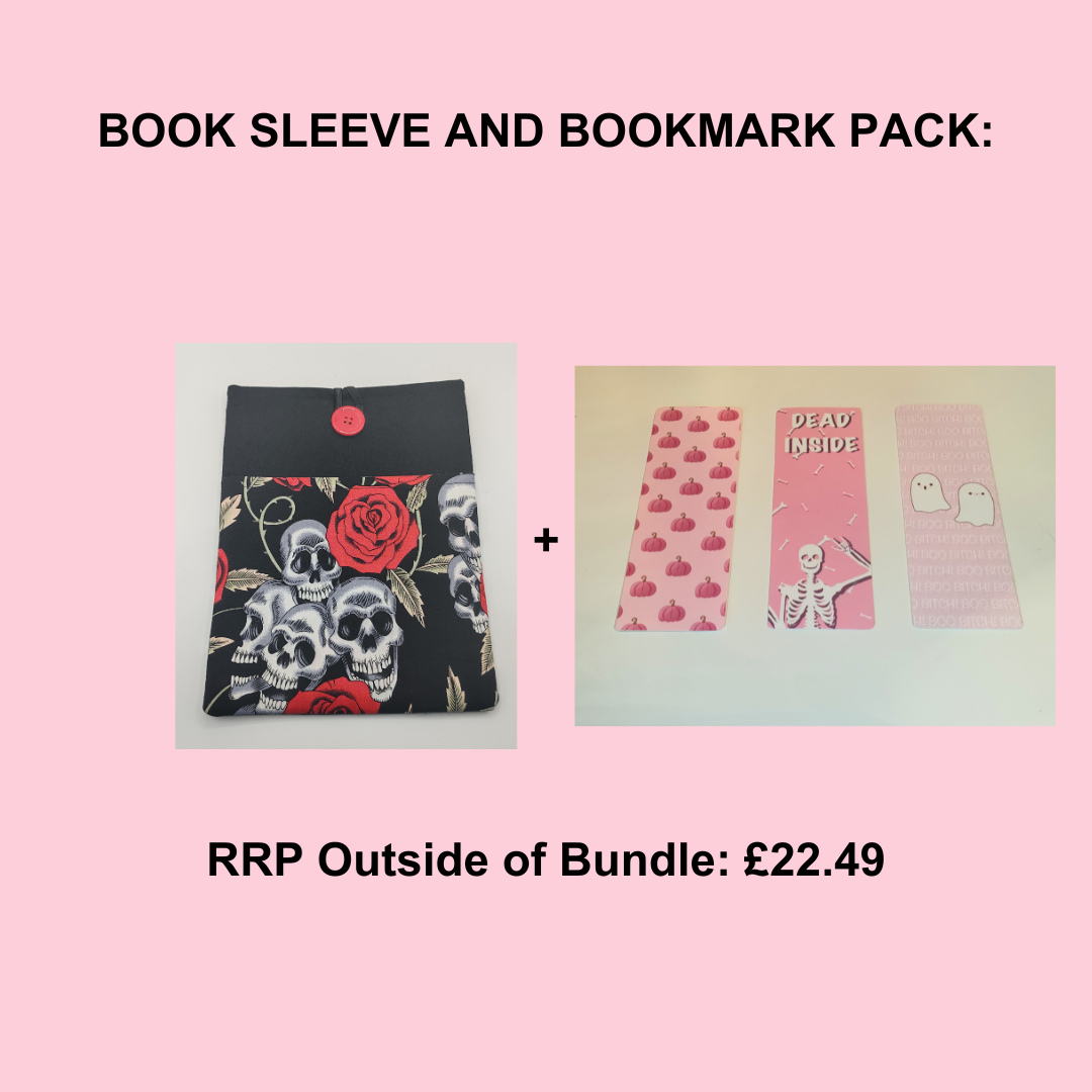 Skull + Roses Book Sleeve and Halloween Bookmark Pack (FR)