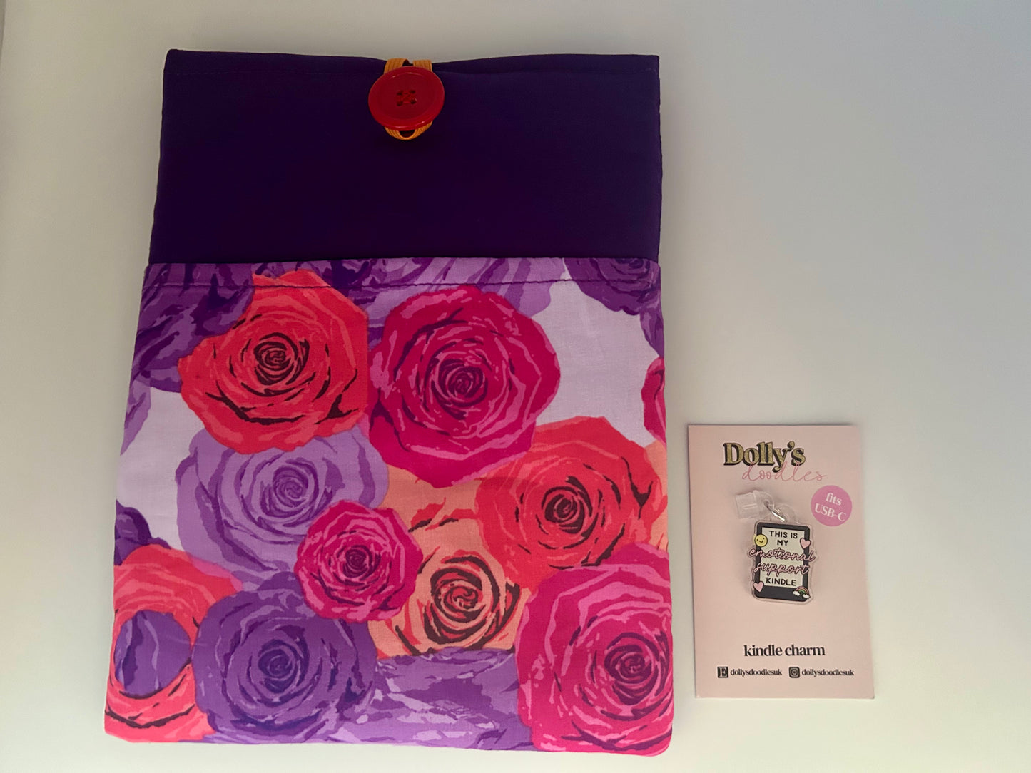 Roses Kindle Sleeve and “This is My Emotional Support Kindle” Kindle Charm