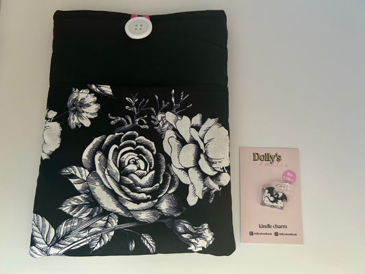 Black Floral Kindle Sleeve and Dragon Kindle Charm