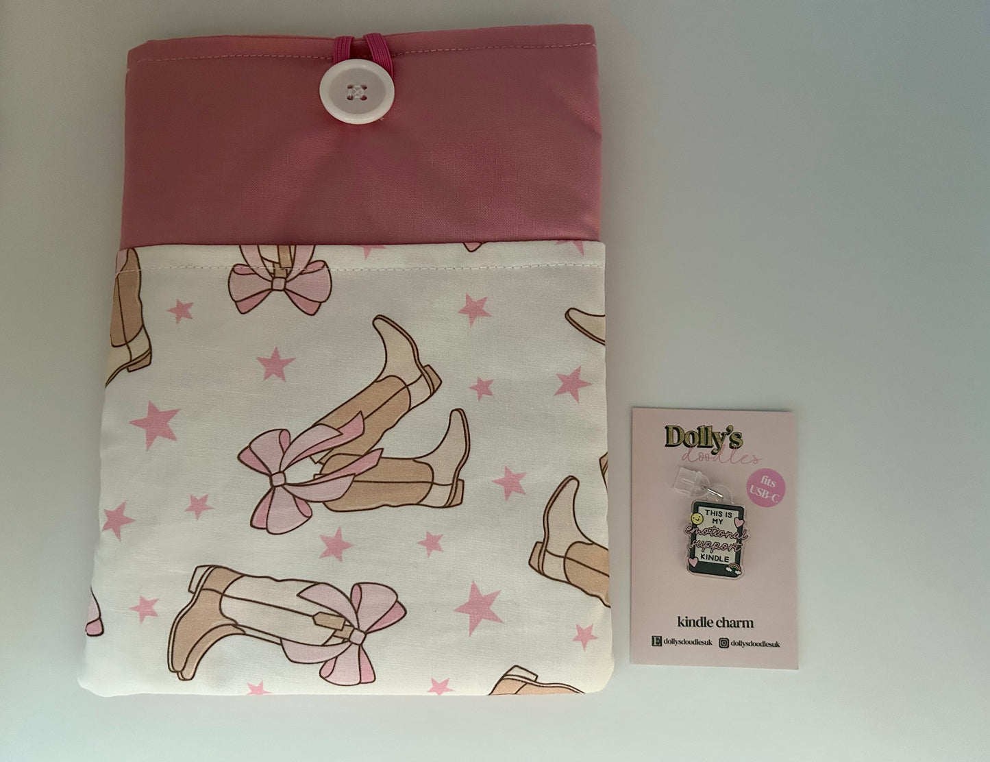 Cowgirl Boots Kindle Sleeve and “This is My Emotional Support Kindle” Kindle Charm
