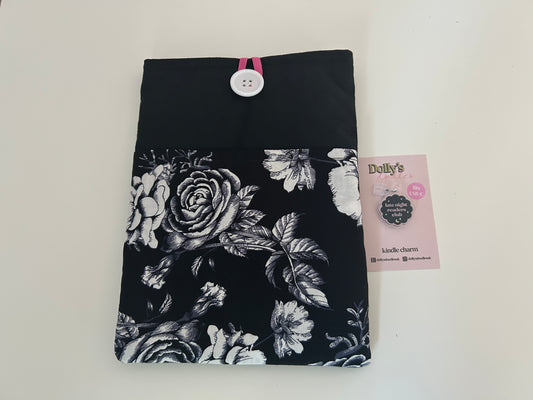Black Floral Kindle Sleeve and “Late Night Readers Club” Kindle Charm