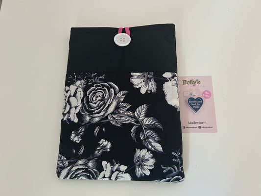 Black Floral Kindle Sleeve and “Kindle and Bed by 9pm” Kindle Charm