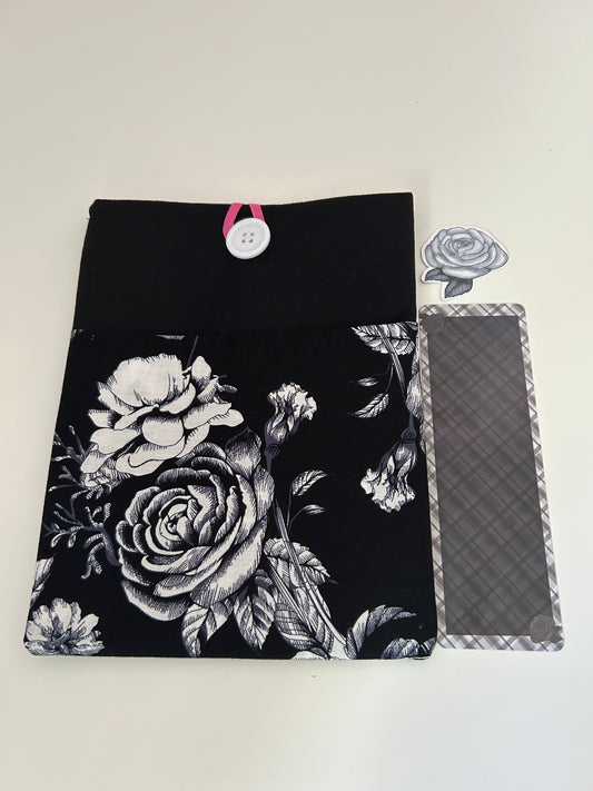 Black Floral Book Sleeve, Bookmark and Sticker Pack