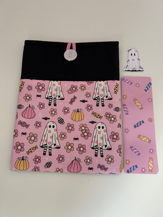 Pink Ghost Book Sleeve, Bookmark and Sticker Pack