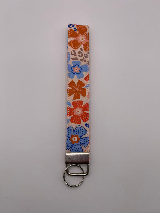 Orange and Blue Flower Wristlet