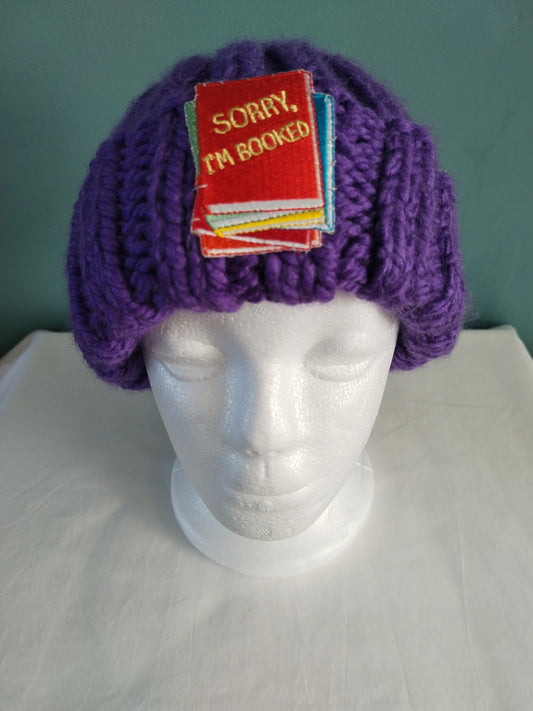 "Sorry I'm Booked" Purple Beanie Hat (WR)