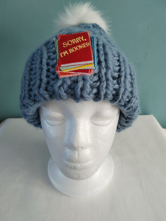 "Sorry I'm Booked" Blue Bobble Hat (WR)