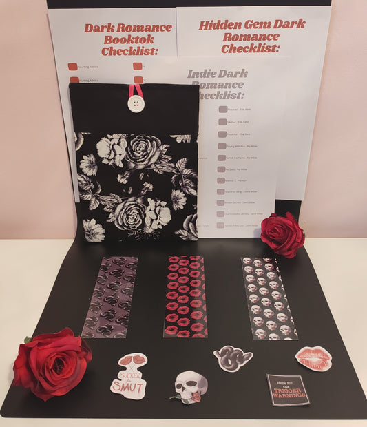 Black Floral Book Sleeve, 5 Stickers, 3 Bookmarks and 3 Checklists Dark Romance Bundle